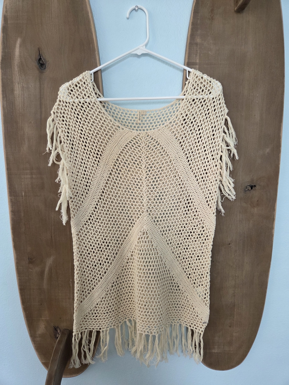 Rip Curl Cream Crochet Fringe Beach Coverup